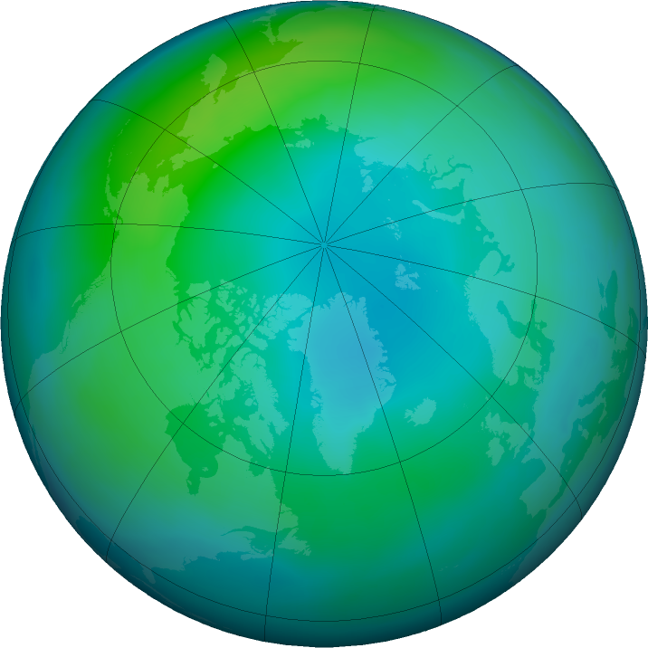 Arctic ozone map for October 2019